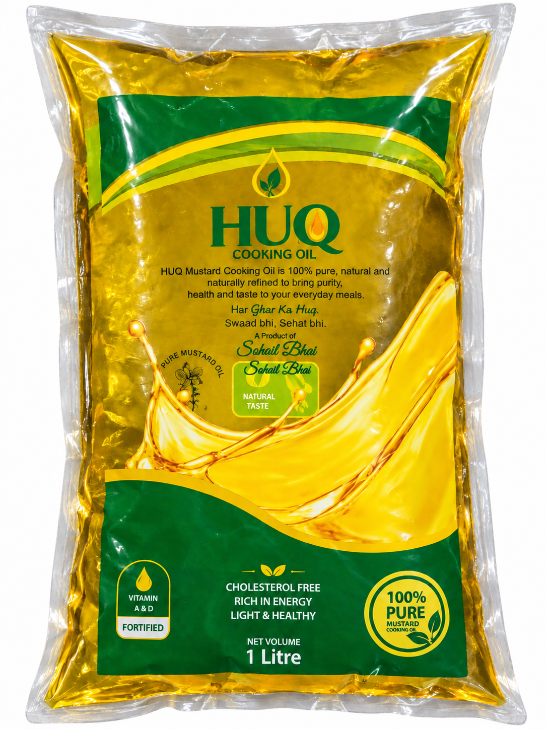HUQ Mustard Cooking Oil – 1 Litre Pouch